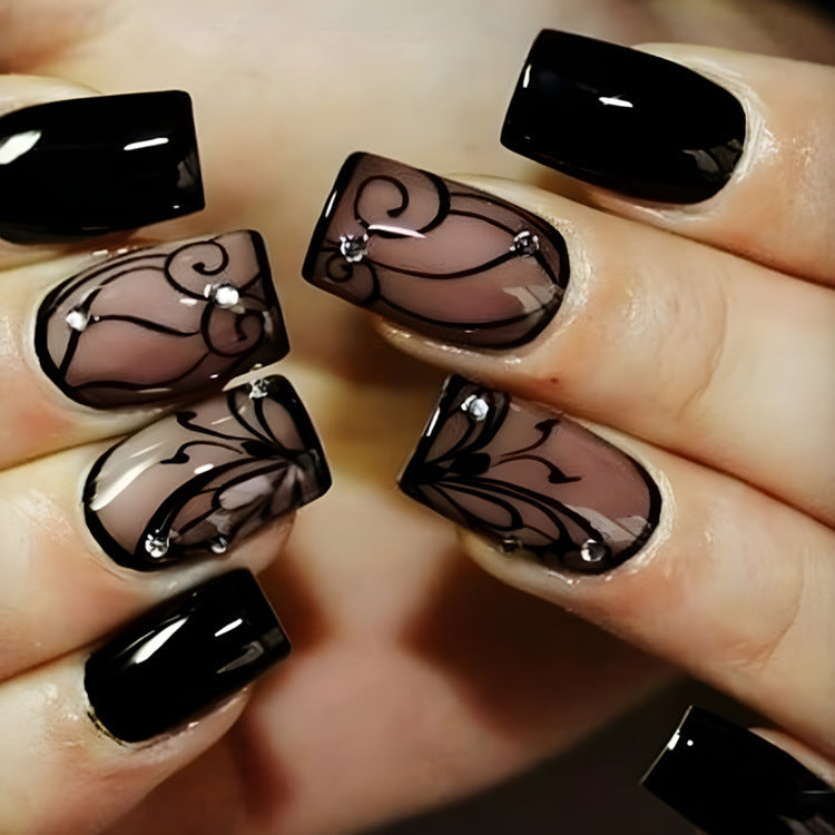 Black Vine Press-On Nails